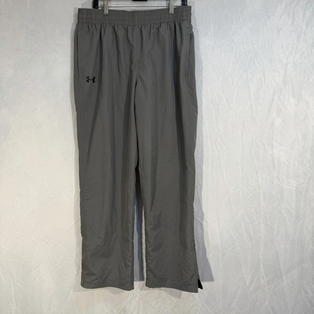 Under Armour Mesh Lined Pants Gray Men's L‎ Zip Ankles Drawstring Athletic Pants